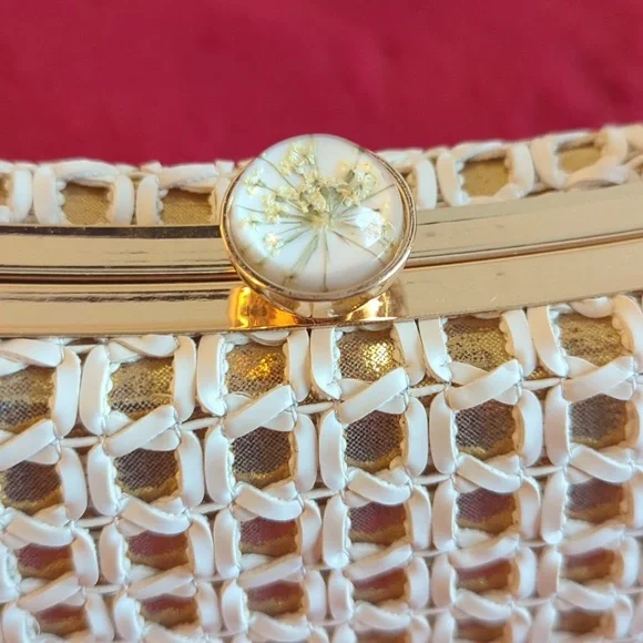 Tommy Bahama Elegant Cream Woven Handbag with Bamboo Handle - Picture 2 of 4